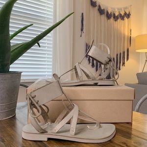 NWT FREE PEOPLE Vacation Day Leather Wrap Sandal Sky Light Gray Sizes 6, 10